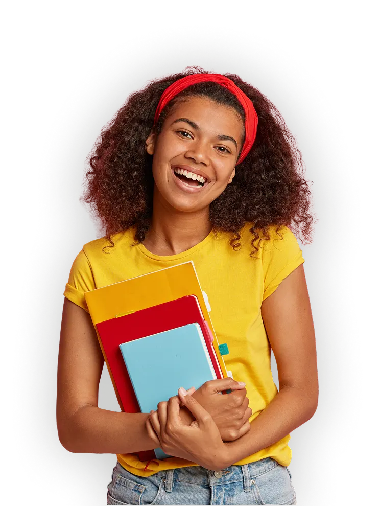 Happy student with books and educational materials